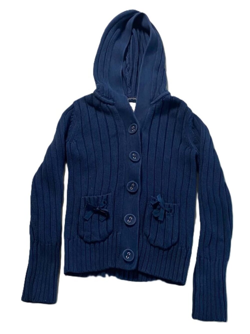 GAP Girl Girls M 8 Navy Hooded Ribbed Knit Cardigan Sweater 100% Cotton 2008